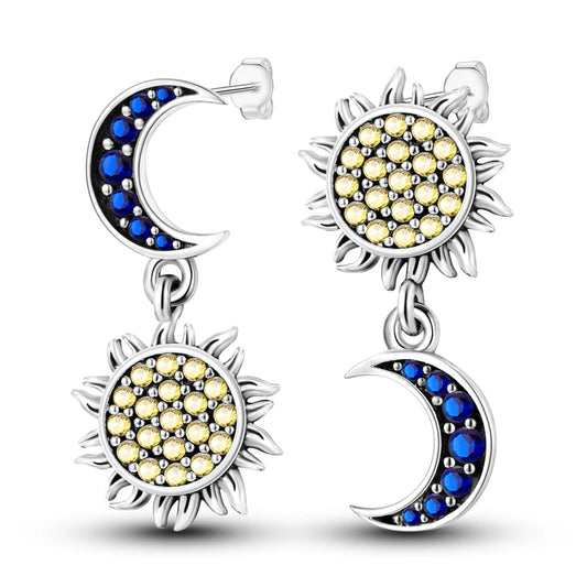Hot 925 Sterling Silver Sun Moon Irregular Series Drop Earrings For Woman Fashion Party Fine Gifts Elegant Jewelry Accessories