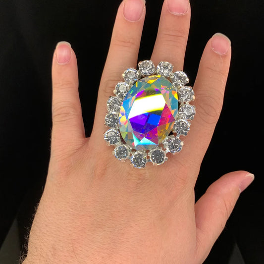Round Crystal Ring Adjustable Back Accessories Elegant Women Bling Rhinestone Finger Ring Costume Jewelry