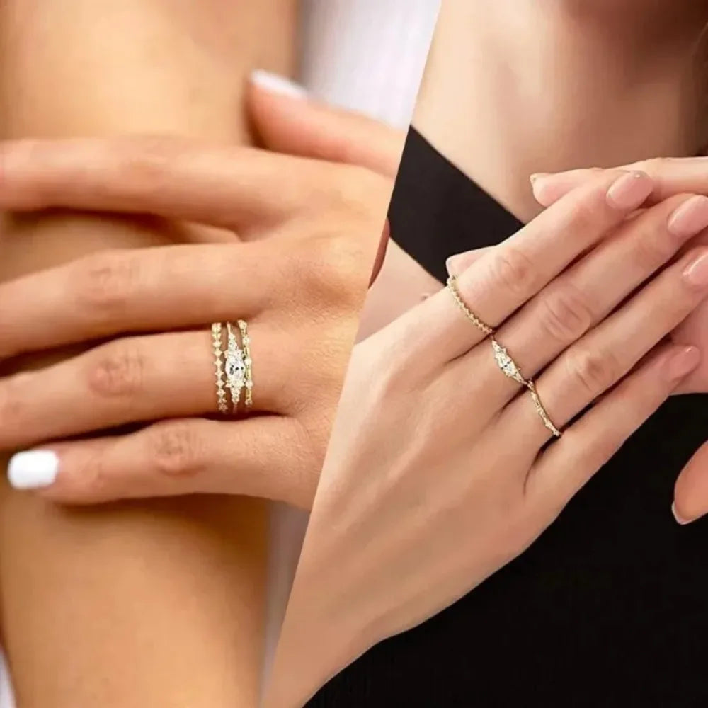 Gold Rings Gold Plated Stackable Ring Set Women's Cubic Zirconia Rings Gold Engagement Rings No Tarnish