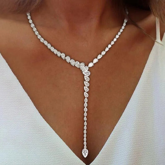 Water Drop Zircon Necklace Luxury Choker Jewelry for Women Statement Y Lariat Necklace Charm Collar Accessories Gift