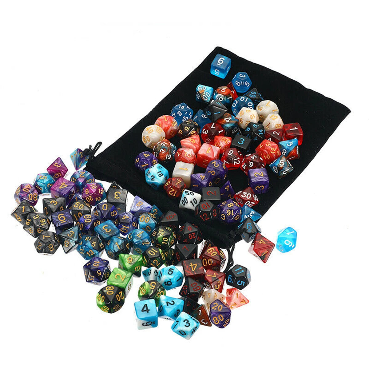 15Type 105Pcs Polyhedral Dice Set DND RPG Role Playing Dragon Table Game Mixed Color Set +Storage Bags